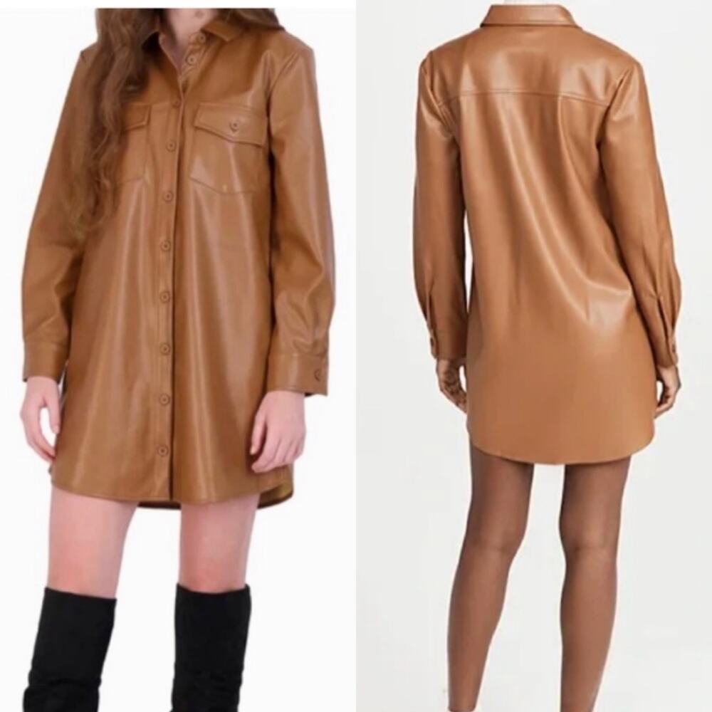 BB Dakota by Steve Madden Women Faux Leather Button Down Casual Shirt Dress